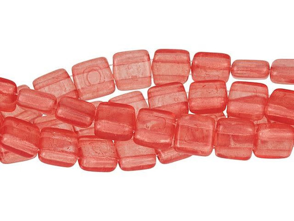 CzechMates Glass 6mm ColorTrends Transparent Aurora Red Two-Hole Tile Bead Strand