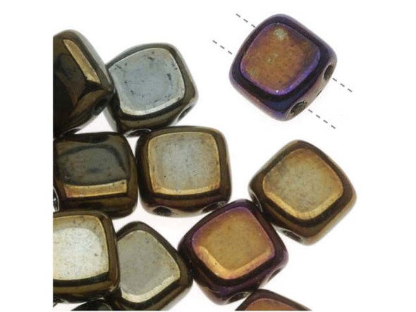CzechMates Glass 2-Hole Square Tile Beads 6mm 'Brown Iris'