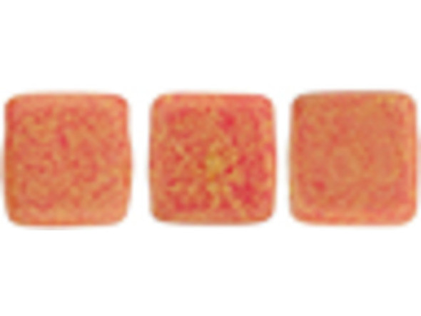 CzechMates Glass 6mm Pacifica Strawberry Two-Hole Tile Bead Strand