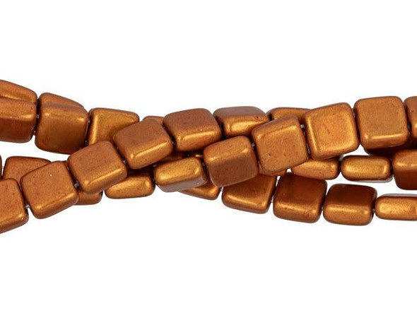 CzechMates Glass 6mm ColorTrends Saturated Metallic Russet Orange 2-Hole Tile Bead (50pc Strand)