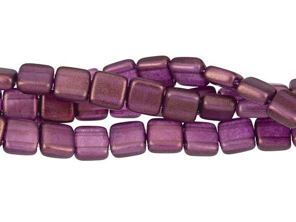 CzechMates Glass 6mm Halo Tyrian Two-Hole Tile Bead Strand