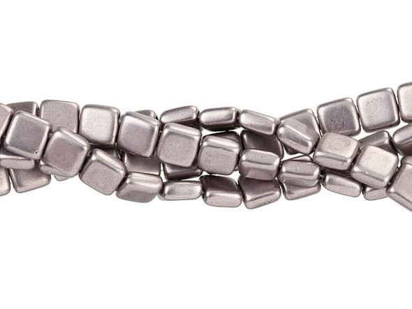 CzechMates Glass 6mm ColorTrends Saturated Metallic Almost Mauve Two-Hole Tile Bead Strand