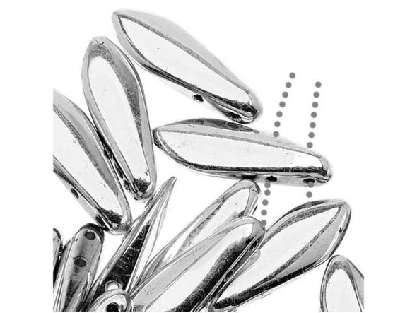 CzechMates Glass 2-Hole Dagger Spear Beads 16x5mm - Silver
