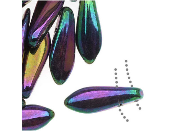 CzechMates Glass 2-Hole Dagger Spear Beads 16x5mm - Purple Iris