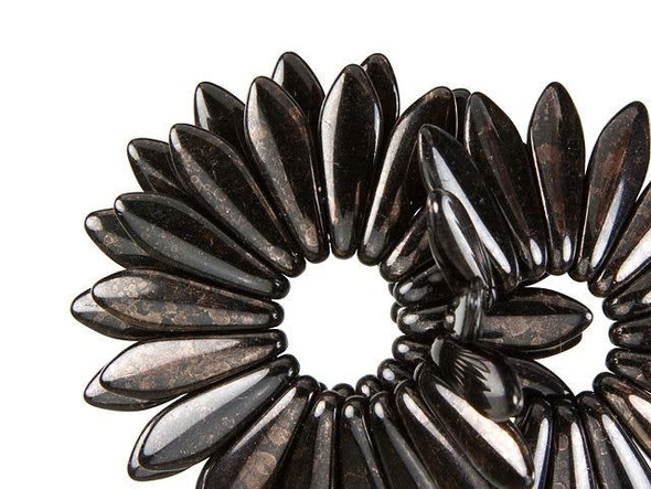 CzechMates Glass 16 x 5mm Dark Bronze Jet Marbled Two-Hole Dagger Bead (50pc Strand)