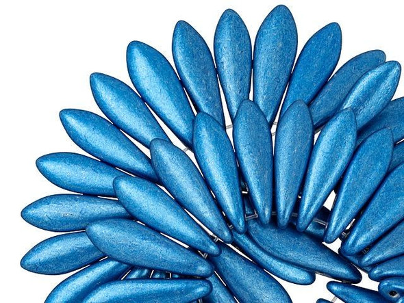 CzechMates Glass 16 x 5mm ColorTrends Saturated Metallic Nebulas Blue 2-Hole Dagger Bead (50pc Strand)