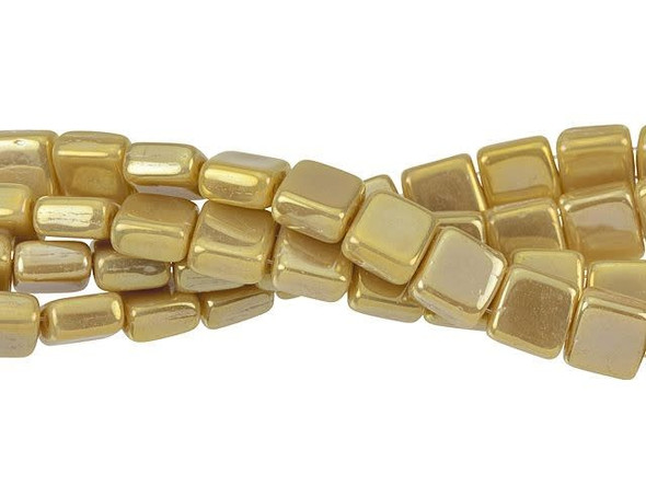 CzechMates Glass 6mm Brown Iris French Beige Two-Hole Tile Bead Strand