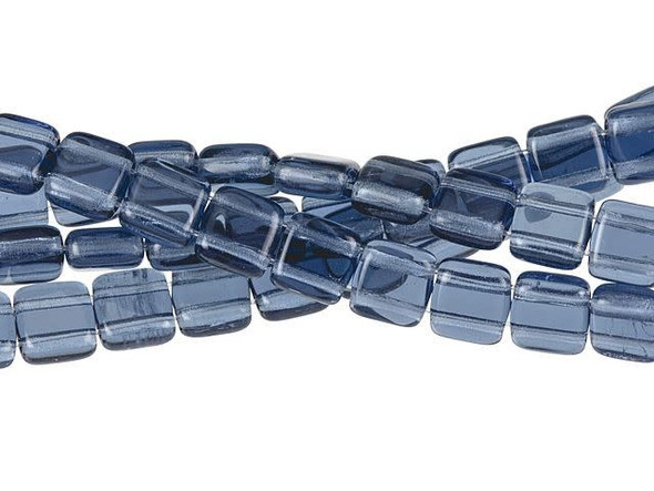 CzechMates Glass 6mm Montana Blue Two-Hole Tile Bead Strand