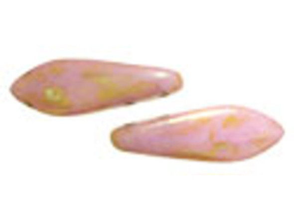 CzechMates Glass 2-Hole Dagger Beads 16x5mm - Opaque Rose Luster / Gold Topaz