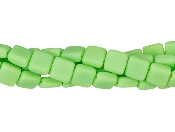 CzechMates Glass 6mm Matte Honeydew Two-Hole Tile Bead Strand