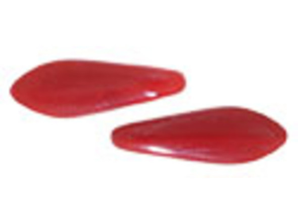 Add dramatic color and dimension to designs with the CzechMates glass 16 x 5mm opaque red two-hole dagger beads. These beads feature a dagger shape with two stringing holes at the top of the bead. They can dangle from designs or stand out in seed bead embroidery. The two stringing holes even allow you to add them to multi-strand looks. You will have even more design possibilities when you use these beads in your projects. They feature crimson red color. 