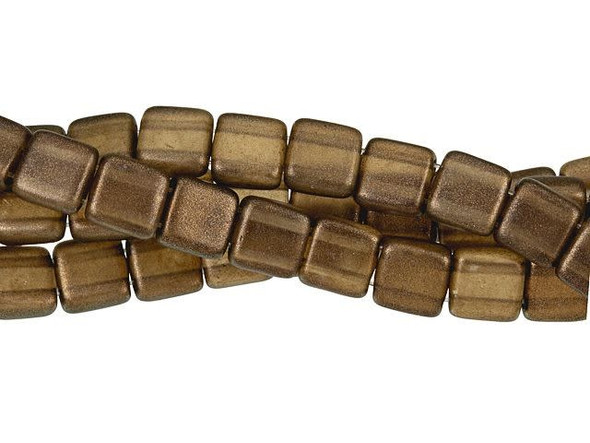 CzechMates Glass 6mm Burnt Umber Two-Hole Tile Bead Strand Halo