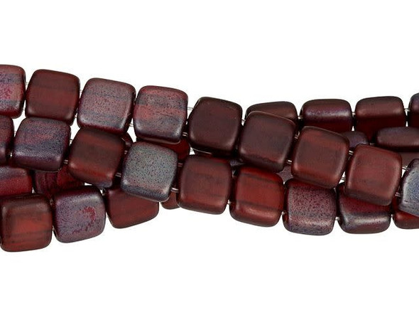 CzechMates Glass 6mm Siam Matte Vega Two-Hole Tile Bead Strand