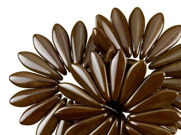 CzechMates Glass 16 x 5mm Chocolate Brown Two-Hole Dagger Bead (50pc Strand)