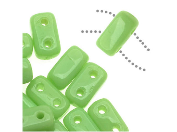 CzechMates Glass 2-Hole Rectangle Brick Beads 6x3mm - Honeydew