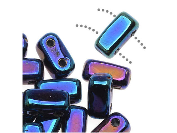 CzechMates Glass 2-Hole Rectangle Brick Beads 6x3mm - Blue Iris