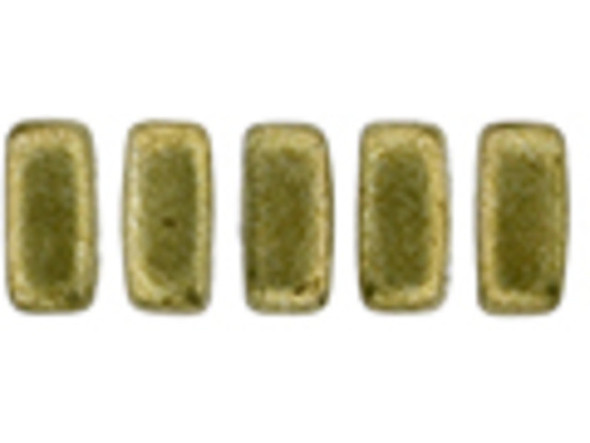 CzechMates Glass 3 x 6mm ColorTrends Saturated Metallic Golden Lime 2-Hole Brick Bead Strand