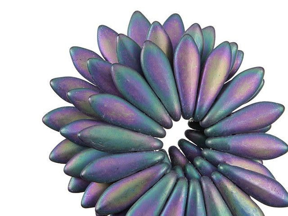 CzechMates Glass 16 x 5mm Matte Purple Iris Two-Hole Dagger Bead (50pc Strand)