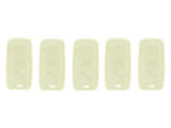 Add creamy color to your designs with the CzechMates glass opaque champagne luster 2-hole brick beads. These small, rectangular beads feature two stringing holes, allowing you to add them to multi-strand designs. They look great between strands of seed beads and also work well with SuperDuo beads. Add these beads to seed bead embroidery projects for added fun. These beads feature ivory white color full of creamy style. 
