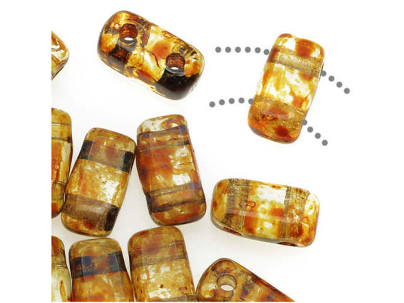 CzechMates Glass 2-Hole Rectangle Brick Beads 6x3mm - Crystal Picasso