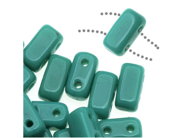 Spice up designs with the CzechMates glass 3x6mm Persian turquoise 2-hole brick beads. These small, rectangular beads feature two stringing holes, allowing you to add them to multi-strand designs. They look great between strands of seed beads and other two-hole beads. Add these beads to seed bead embroidery projects for added fun. These beads display a turquoise green color, perfect for Southwest-themed designs. They would make a colorful complement to any of our other beads. 