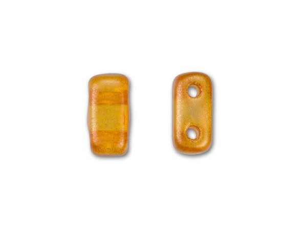 You'll love the vibrant color of these CzechMates glass 3x6mm halo sandalwood 2-hole brick beads. These small, rectangular beads feature two stringing holes, allowing you to add them to multi-strand designs. They look great between strands of seed beads and other two-hole beads. Add these beads to seed bead embroidery projects for added fun. These beads feature a glowing golden orange color full of juicy style. 