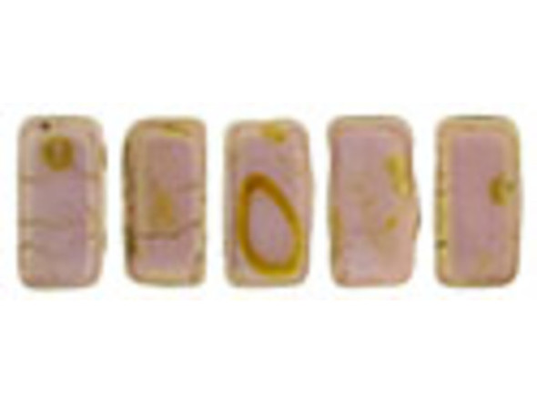 CzechMates Glass 2-Hole Brick Beads 6x3mm - Opaque Rose Luster / Gold Topaz