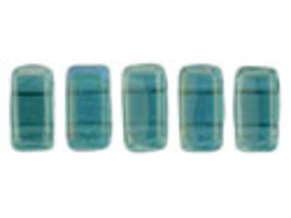 CzechMates Glass 3x6mm Atlantis Blue Iris Luster 2-Hole Brick Bead (50pc Strand)