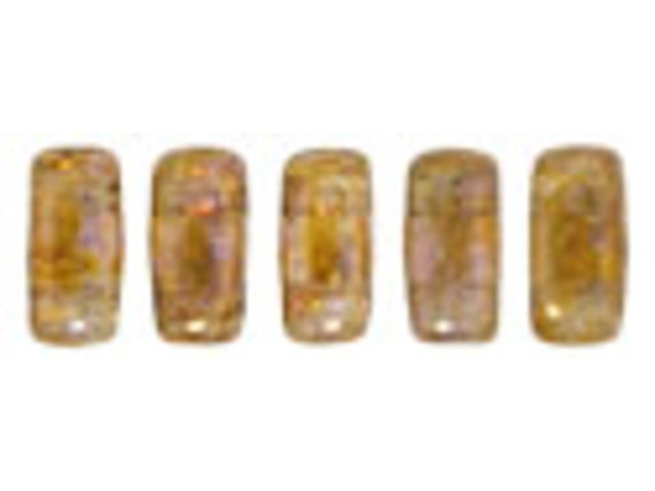 Give your designs a luxurious touch of color with the CzechMates glass 3x6mm transparent gold/smoke topaz luster 2-hole brick beads. These small, rectangular beads feature two stringing holes, allowing you to add them to multi-strand designs. They look great between strands of seed beads and other two-hole beads. Add these beads to seed bead embroidery projects for added fun. They feature shining golden brown color. They would make a colorful complement to any of our other beads. 