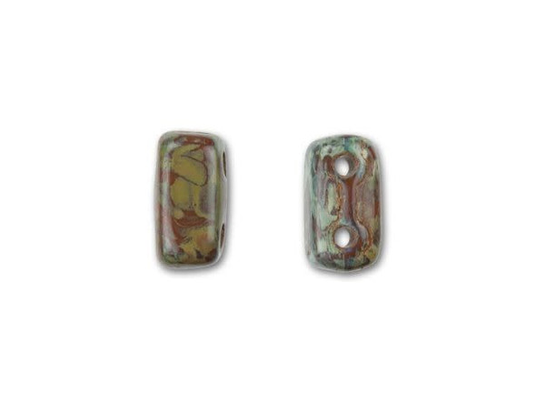 CzechMates Glass 3x6mm Umber with Picasso 2-Hole Brick Bead (50pc Strand)