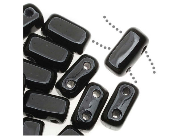 CzechMates Glass 2-Hole Rectangle Brick Beads 6x3mm - Jet Black