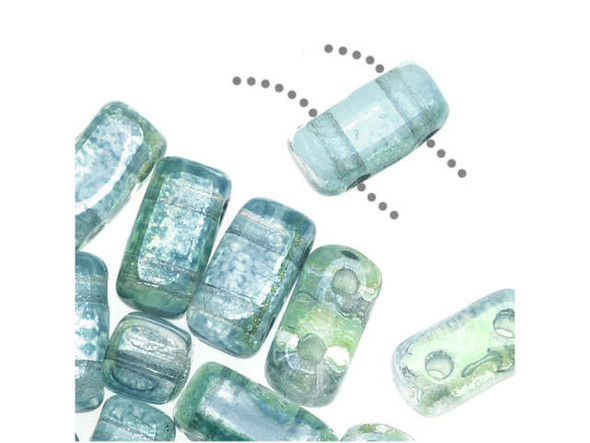 CzechMates Glass 2-Hole Rectangle Brick Beads 6x3mm - Dual Lustered Blue / Green