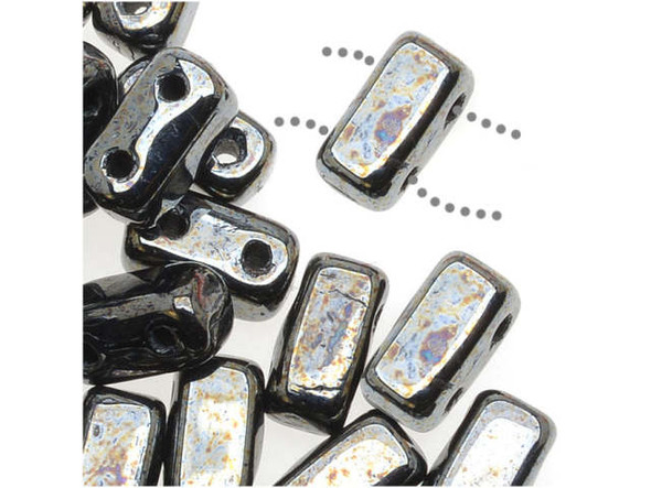 CzechMates Glass 2-Hole Rectangle Brick Beads 6x3mm - Hematite