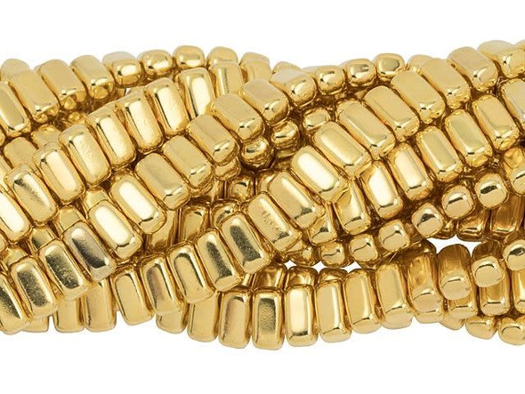 CzechMates Glass 3 x 6mm 24K Gold-Plated 2-Hole Brick Bead Strand