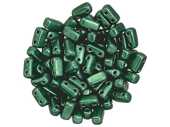 CzechMates Glass 3 x 6mm ColorTrends Saturated Metallic Martini Olive 2-Hole Brick Bead (50pc Strand)