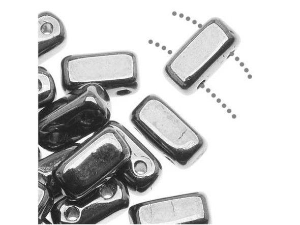 CzechMates Glass 2-Hole Rectangle Brick Beads 6x3mm - Silver