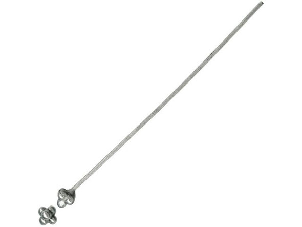 Antiqued Pewter Plated Head Pin, 2", Dotted Flower End (100 Pieces)