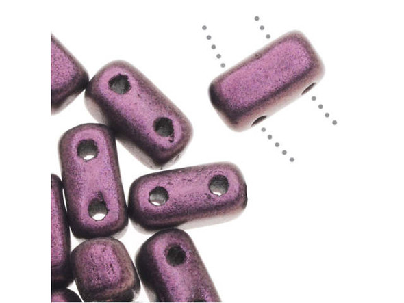 CzechMates Glass, 2-Hole Rectangle Brick Beads 6x3mm, Metallic Pink Suede