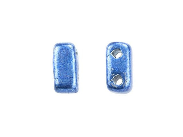 Whether creating stringing projects, bead embroidery, or something else, you'll love these CzechMates Brick Beads. These small, rectangular beads feature two stringing holes, allowing you to add them to multi-strand designs. They look great between strands of seed beads and other two-hole beads. Add these beads to seed bead embroidery projects for added fun. They make a wonderful complement to other CzechMates beads. They feature a regal blue color with a metallic sheen. 