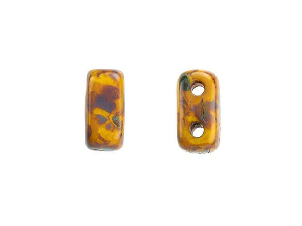 CzechMates Glass 3 x 6mm Sunflower Yellow Picasso 2-Hole Brick Bead Strand