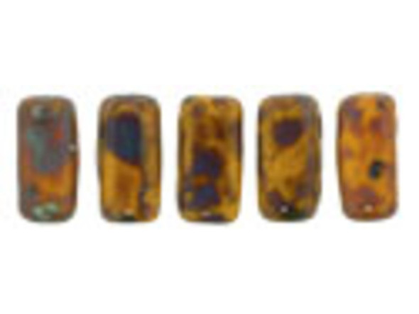 CzechMates Glass 3 x 6mm Sunflower Yellow Picasso 2-Hole Brick Bead Strand