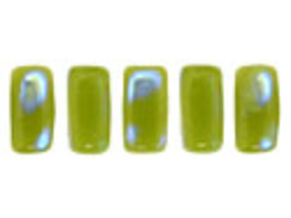 CzechMates Glass 3 x 6mm Peacock Opaque Olive 2-Hole Brick Bead Strand