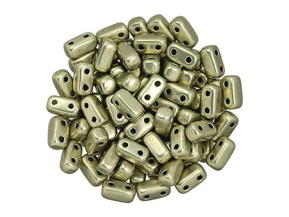 CzechMates Glass 3 x 6mm ColorTrends Saturated Metallic Limelight 2-Hole Brick Bead (50pc Strand)