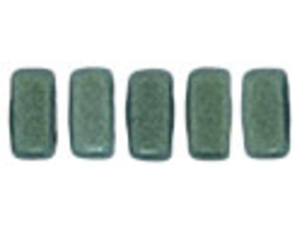 CzechMates Glass, 2-Hole Rectangle Brick Beads 6x3mm, Metallic Light Green Suede