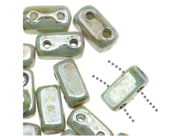 CzechMates Glass 2-Hole Rectangle Brick Beads 6x3mm - Opaque Ultra Luster Green