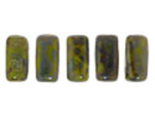 CzechMates Glass 2-Hole Rectangle Brick Beads 6x3mm - Opaque Olive Picasso