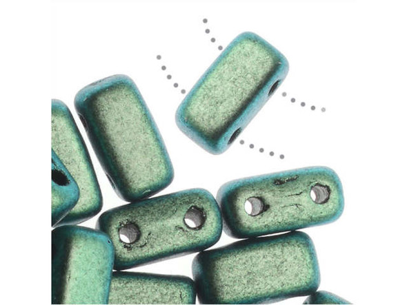 CzechMates Glass, 2-Hole Rectangle Brick Beads 6x3mm, Aqua Teal Polychrome