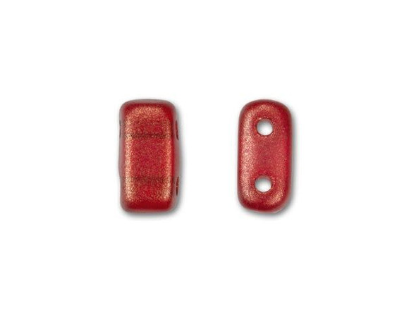 Put a display of regal color into your designs with the CzechMates glass 3x6mm halo cardinal 2-hole brick beads. These small, rectangular beads feature two stringing holes, allowing you to add them to multi-strand designs. They look great between strands of seed beads and other two-hole beads. Add these beads to seed bead embroidery projects for added fun. They feature rich red color with a subtle golden shimmer. 