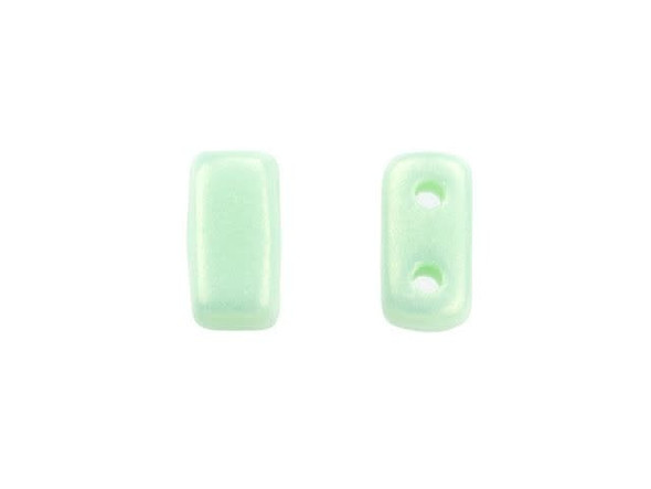 Whether creating stringing projects, bead embroidery, or something else, you'll love these CzechMates Brick Beads. These small, rectangular beads feature two stringing holes, allowing you to add them to multi-strand designs. They look great between strands of seed beads and other two-hole beads. Add these beads to seed bead embroidery projects for added fun. They make a wonderful complement to other CzechMates beads. They feature refreshing pale turquoise green color with a subtle gold shimmer. 