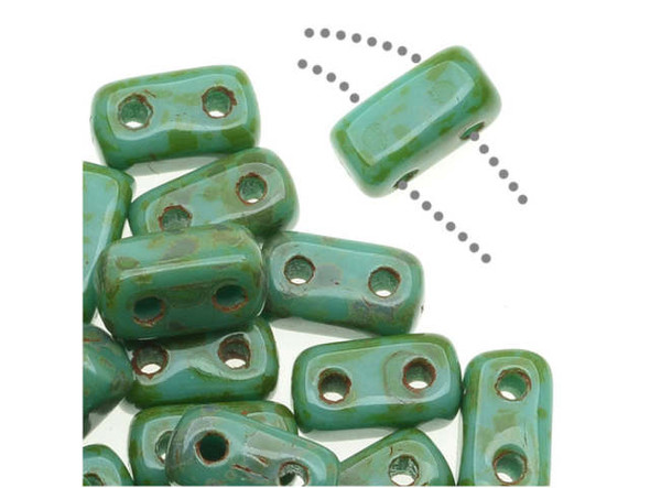 CzechMates Glass 2-Hole Rectangle Brick Beads 6x3mm - Persian Turquoise Picasso